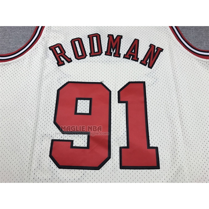 Maglia
 Dennis Rodman NO 91 Chicago Bulls Mitchell & Ness Chainstitch Crema
